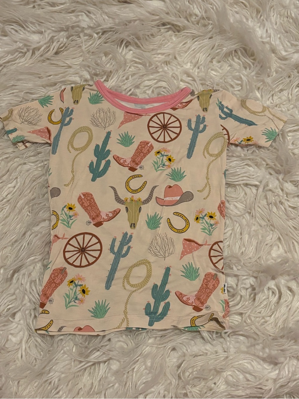 Little Sleepies Pink Ready To Rodeo Bamboo PJ Top Short Sleeve 4T